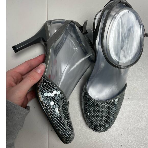 CELINE Women's Leather Sequin Slingback Heel Pump Gray Size 37 Round Toe - Picture 7 of 10